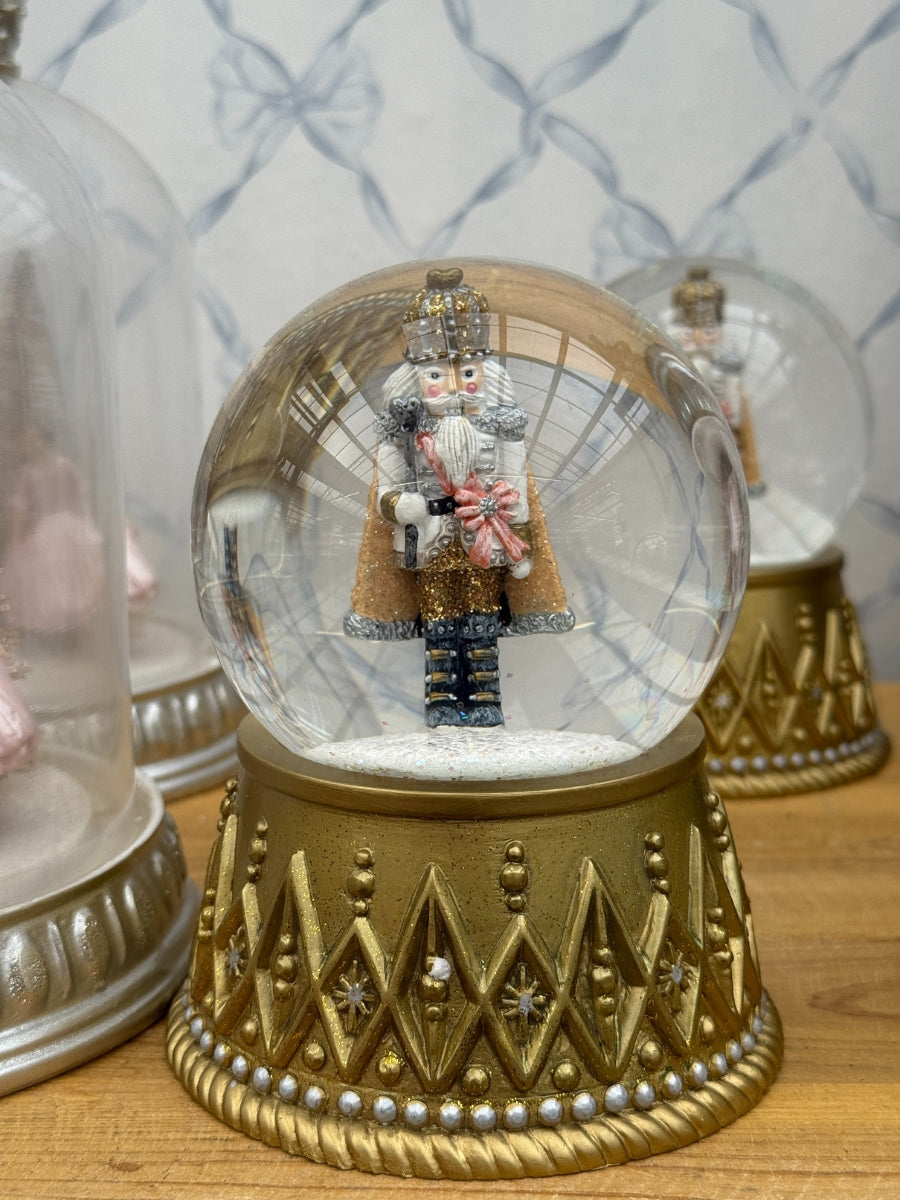 Nutcracker Lit Silver Gold Snow Globe